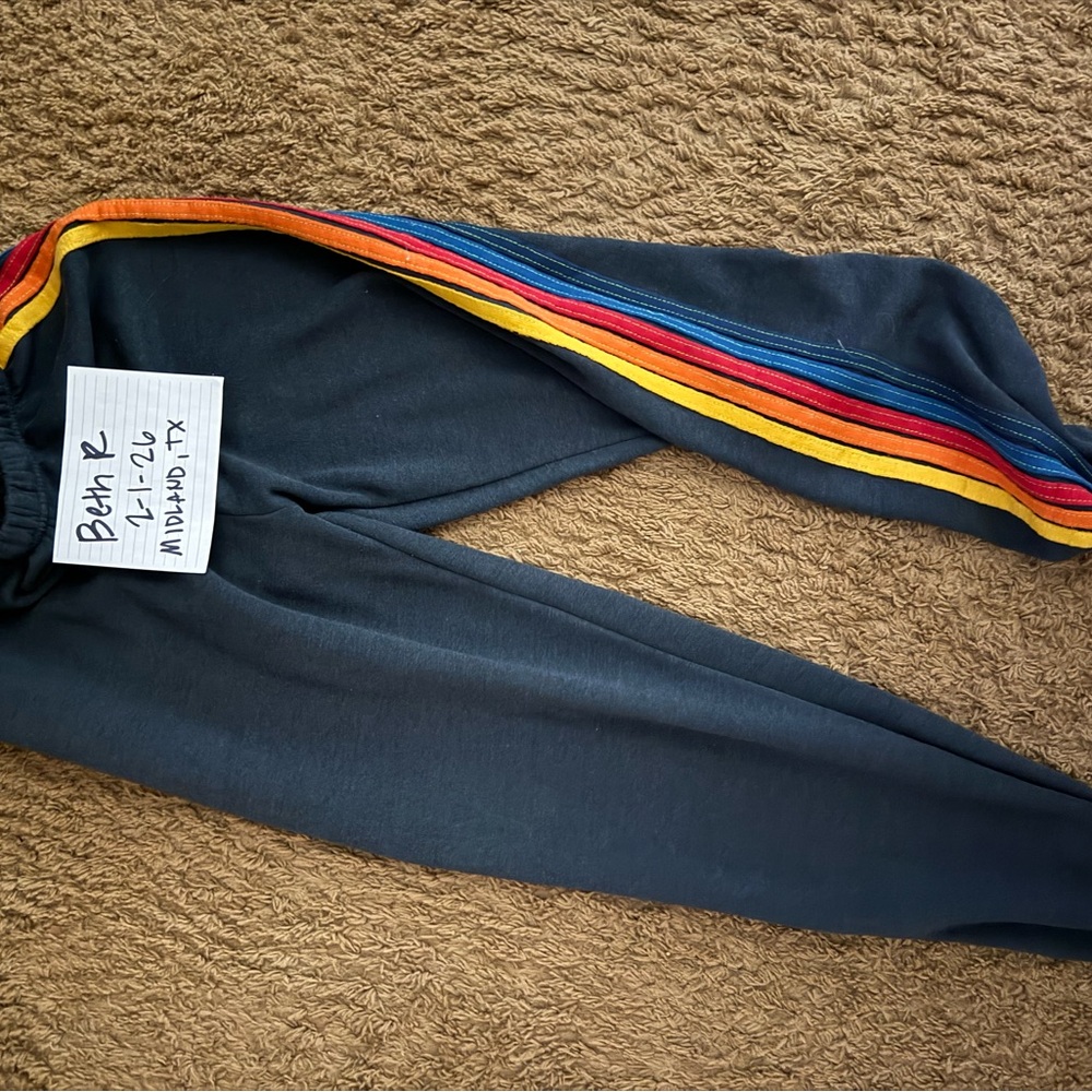 Aviator Nation Navy Track Pants with Rainbow Stripes
